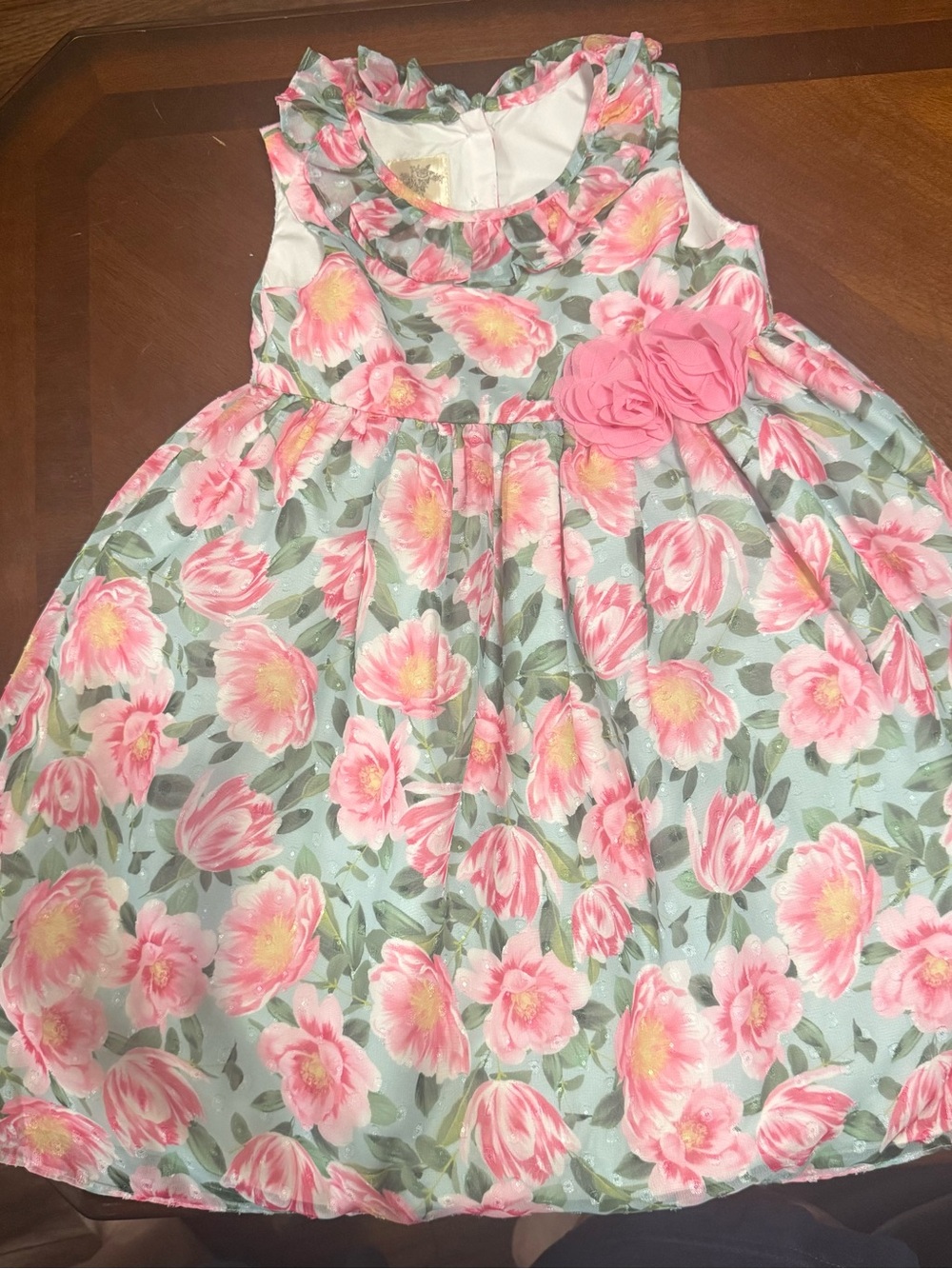 Laura Ashley Pink Floral Sleeveless Party Dress with Rosette